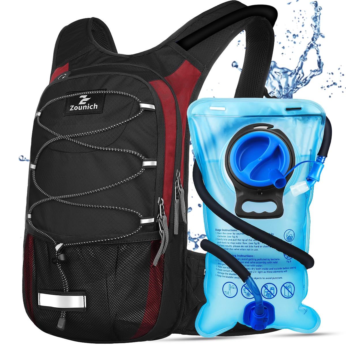 Zounich Hydration Backpack, Breathable Running Backpack with 3L Water Bladder, Large Capacity Hiking Rucksack Outdoors Hydration Bag Pack Perfect for Cycling Camping Fitness Climbing Fits Men & Women