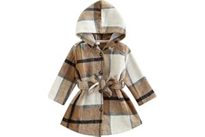 DOUHOOW Toddler Baby Girl Dress Coat Long Sleeve Plaid Baby Girl Fleece Jacket Fall Winter Outerwear Outfit