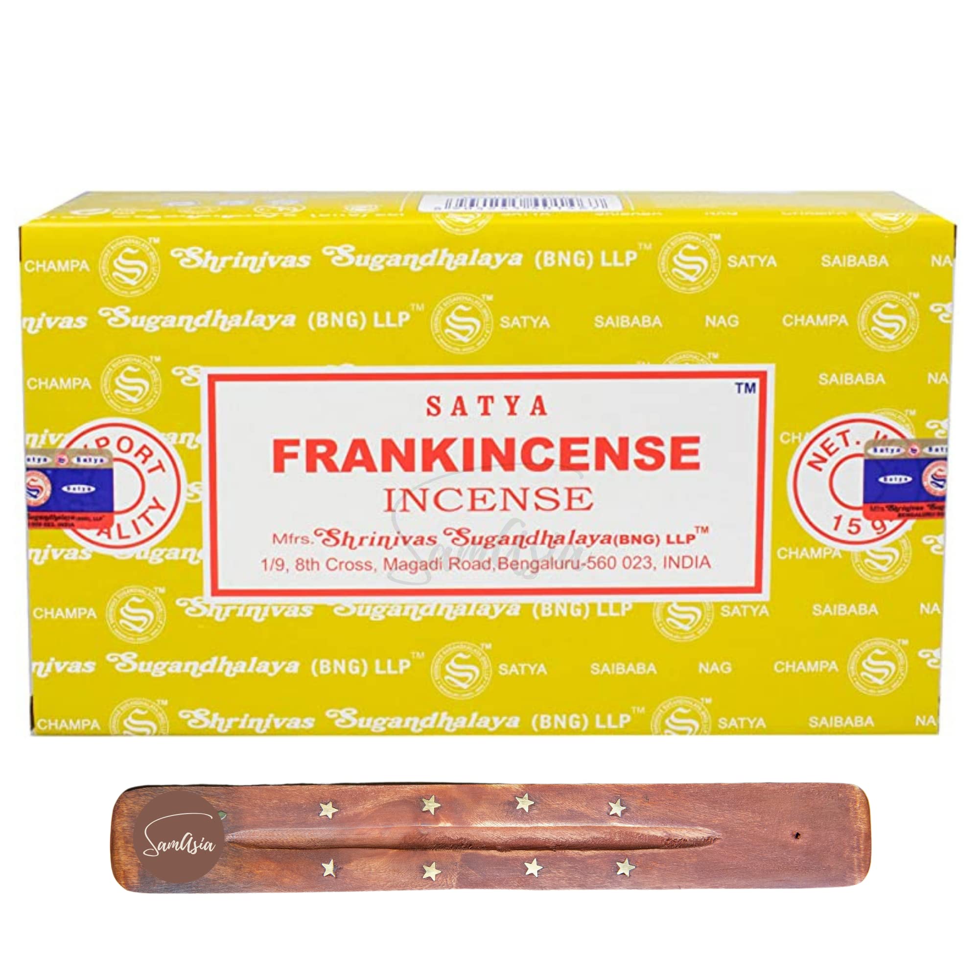 Satya Nag Champa Frankincense Incense Sticks | x12 pack | with SAMASIA incense sticks holder | Used for Fromatherapy, Spa, Yoga, Weddings, Meditation, Healing, Positivity and Relaxation — image 1