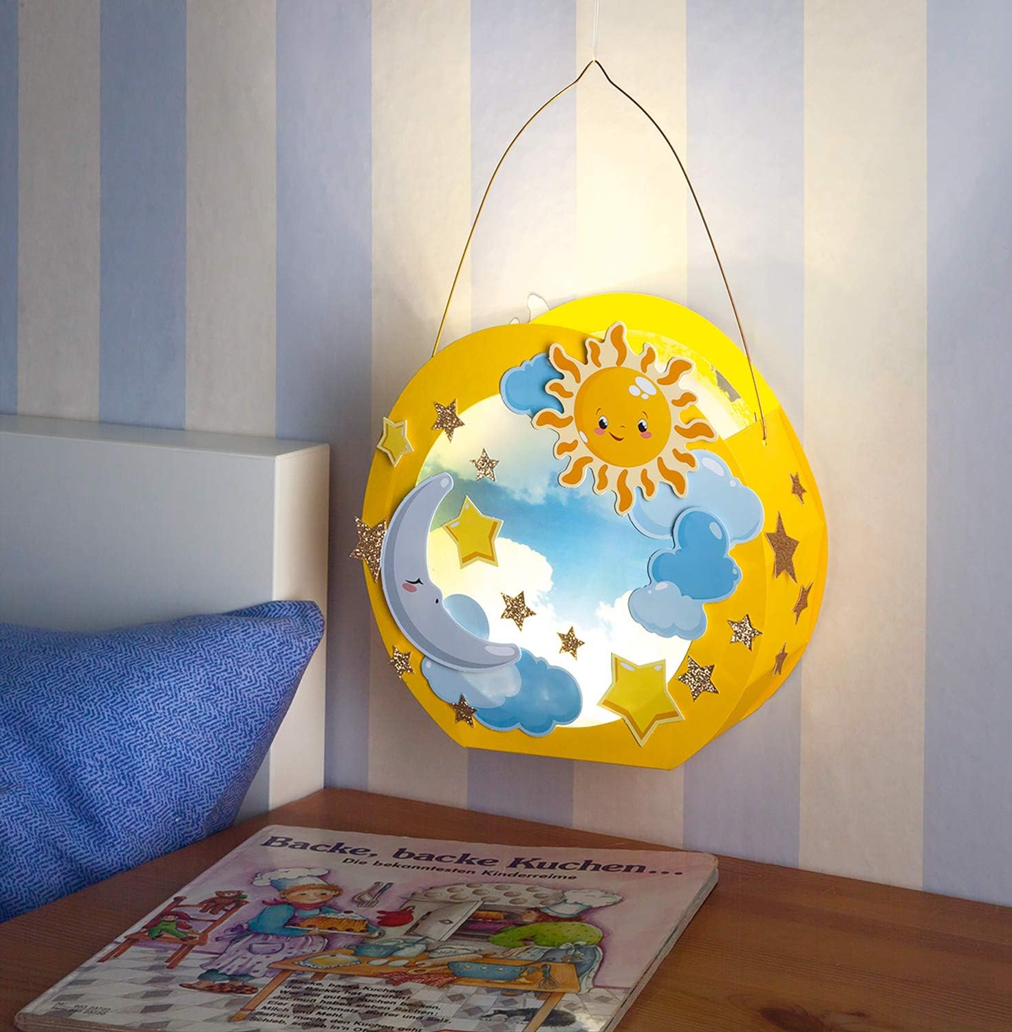 folia 6814/5 Round Lantern Blanks Made of Photo Cardboard Pack of 5 Yellow for Gluing Together Diameter 19 cm Window Cut-Out Approx. 13.5 cm - Image 5