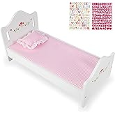 PHOKID Wooden Baby Doll Crib Set, Baby Doll Bed Toys for 18 Inch Dolls, with Bedding and Canopy, Baby Doll Furniture Accessories