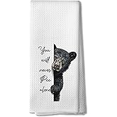 DOFQZ Funny Black Bear Bathroom Decor Hand Towel, You Will Never Pee Alone Whimsical Black Bear Hand Towel for Bathroom Washroom Restroom Decor, Wildlife Animal Lover Gifts for Women Men, 16x24 Inch