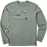 Life is Good. Men's Winter Lake Walk Long Sleeve Crusher Tee, Moss Green
