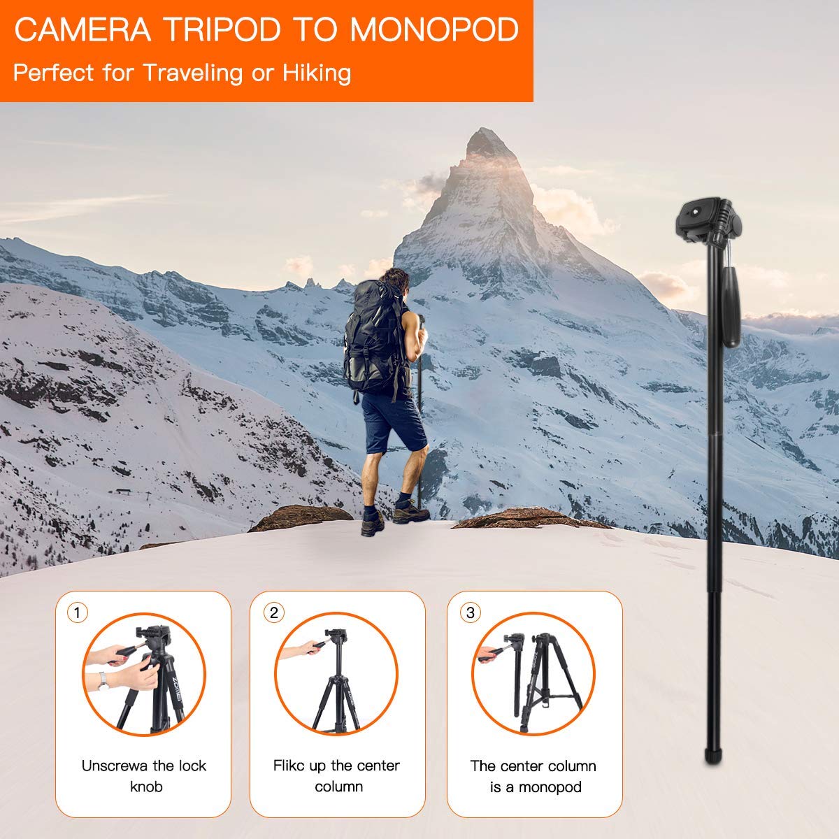 ZOMEi Travel Tripod 2-in-1 Aluminum Alloy Camera Tripod Portable Monopod for DSLR Canon Nikon Sony SLR, Phone Video and DV Video Camcorder
