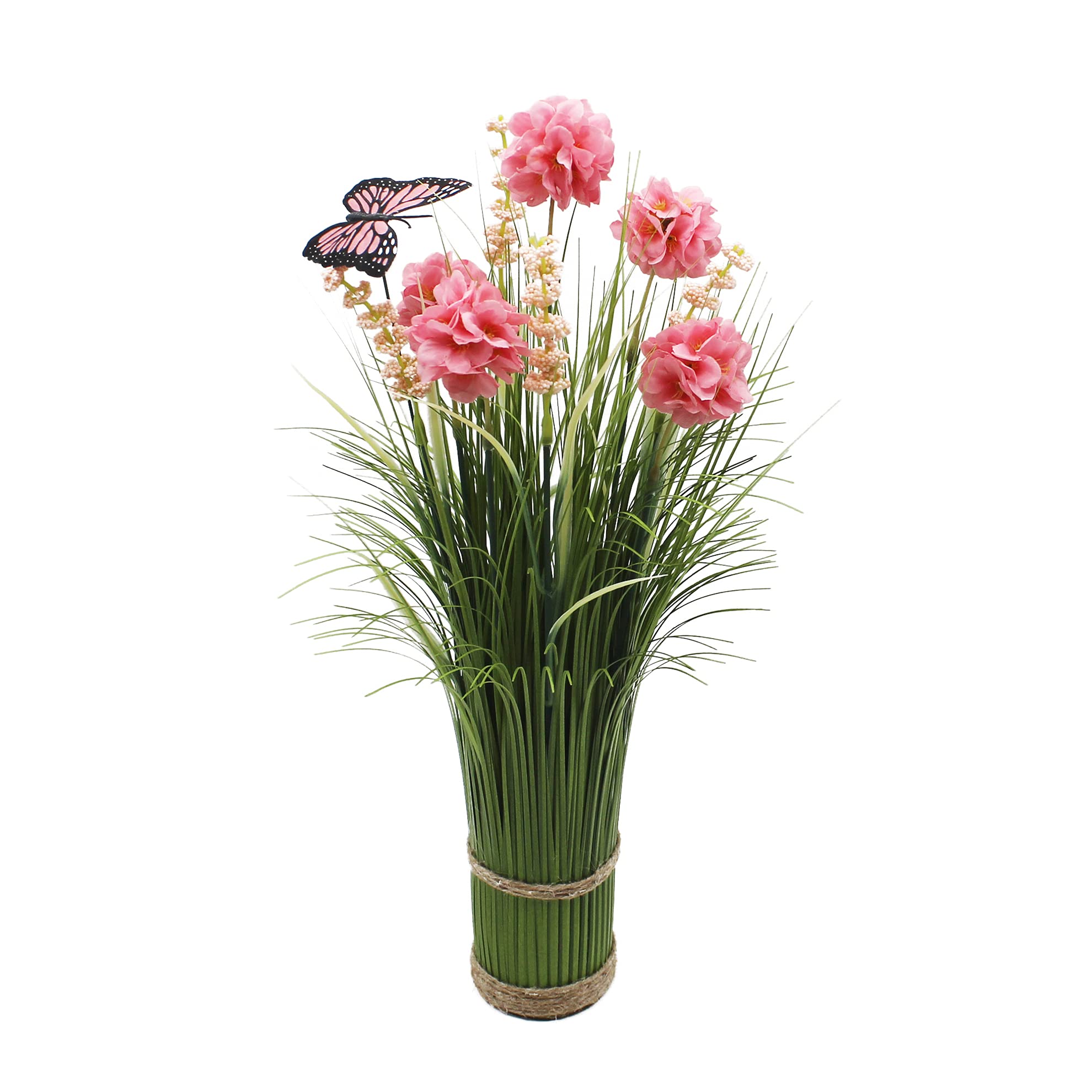HASWITDA Artificial Faux Floral Grass Bouquet Small Fake Flower Plant Arrangements Free Standing Table Centrepiece Decoration Outdoor Garden Indoor Home Office Hotel Party Wedding Ornament Pink