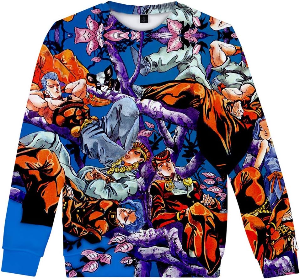 YiqiUime JoJo's Bizarre Adventure Pullover Fashion Men's New Trend Hooded Round Neck Pullover Men's Perfect Slim Lightweight Soft Pullover