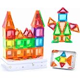ZNZ Mini Magnetic Tiles 48PCS Travel Set with Case | Montessori Preschool Classroom Must Haves Sensory STEM Toys,Creativity Boosting Building Toys Set for Kids Ages 3+