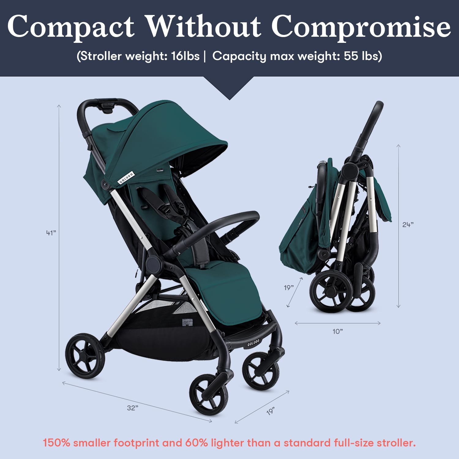 Colugo The One Stroller - Lightweight Easy Fold Compact Toddler and Baby Stroller for Travel, Large Storage Basket, One Hand Fold, Includes Raincover, Bumper Bar, Cupholder (Ponderosa Pine)