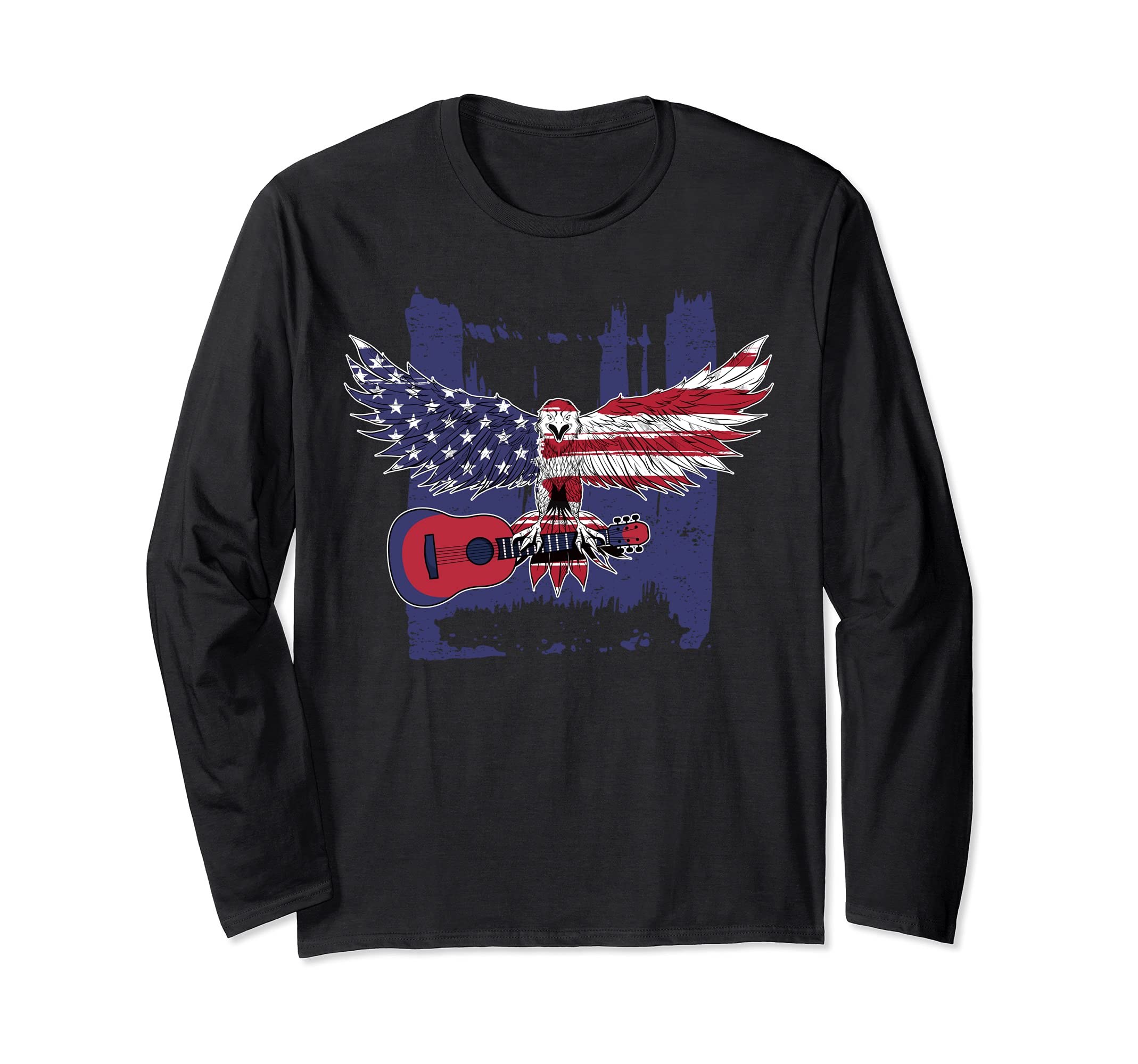Patriotic Guitar Player USA Guitarist American Guitar Music Long Sleeve T-Shirt