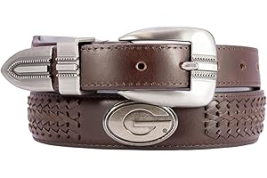ZEP-PRO NCAA Georgia Bulldogs Men's Braided Leather Belt – Full Grain Brown Strap With Emblem Conchos – 1.25" Wide Collegiate Accessory With Silver Tip, Size 36