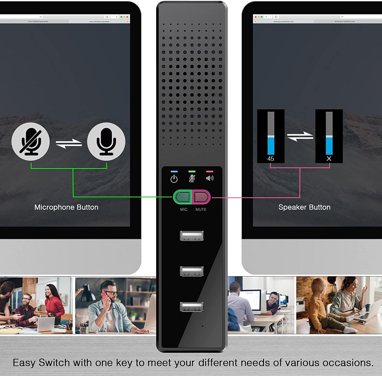 JOYACCESS Computer Speaker with Microphone, USB Powered PC Speakers for Smart Home Office and Online Study,Portable and External 3 in 1 Computer Speakers with Hubs,Plug &Play.