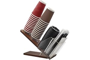 Resbywarm Paper Cup and Lid Holder with Straw Organizer, Adjustable Coffee Cup Holder Organizer, Disposable Cup Dispenser, Straw Holder for Home, Office and Café Use,Wooden
