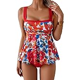 Aidonger Tankini Swimsuit for Women Tummy Control Two Piece Bathing Suit Color Block Slimming Swim Top with Bottom