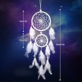 Mitening Handmade White Dream Catcher with Feathers & Pearls for Decor view 2
