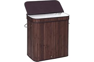SONGMICS Laundry Hamper with Lid, Bamboo Launry Basket with Handles, Foldable Storage Basket for Laundry Room, Bedroom, 100L, Brown ULCB063K02