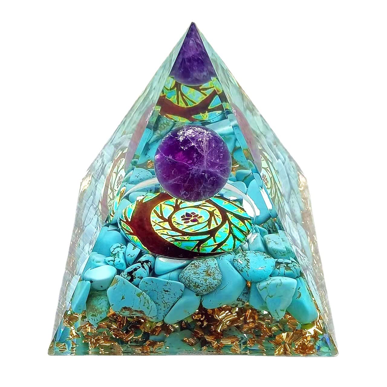 ycyingcheng Moonstone Crystal Orgone Pyramid Ogan, Crystal Energy Tower Nature Reiki Chakra Crushed Stone Jewelry Flower of Life, Pyramid Ogan Crystal Energy Tower Nature Reiki Chakra Crushed Stone