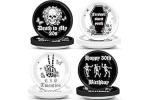 CHUNNIN 48Pcs Gothic Death to My 20s Party Paper Plates 30th Birthday Themed Party Supplies 7" Death to My Twenties Party Rip to My 20s Disposable Plates for 30th Birthday Party Decorations