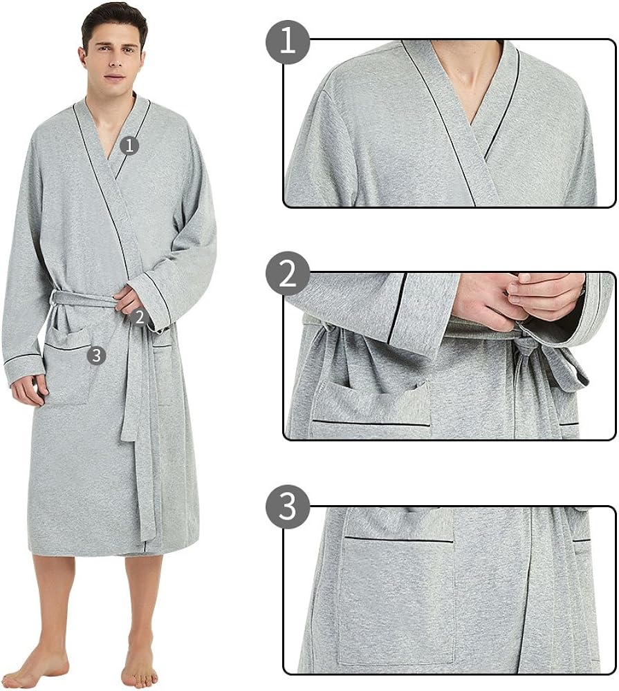 U2SKIIN Mens Cotton Robe Lightweight Knit Bathrobe at  Men’s Clothing store