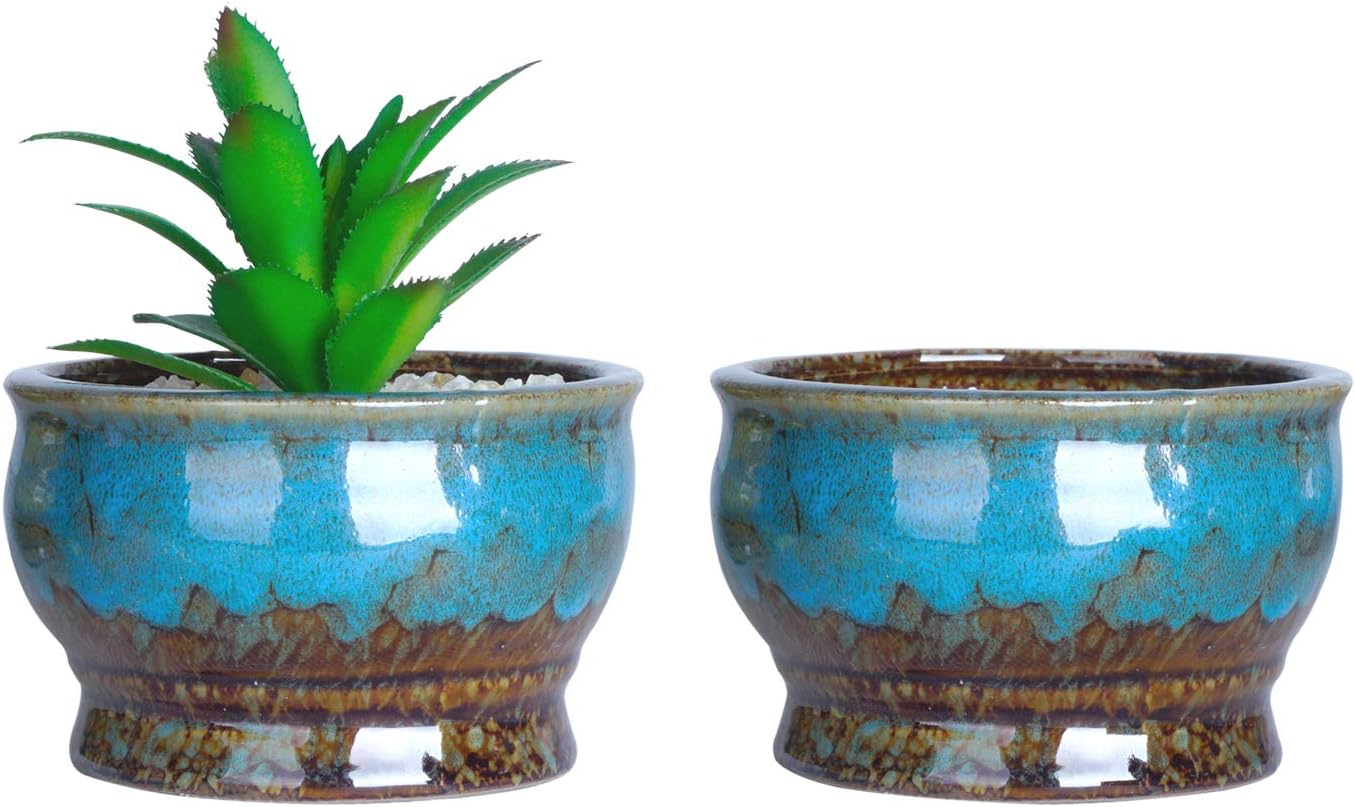 ARTKETTY Succulent Plant Pots, Ceramic Cactus Plant Pots with Drainage Pack of 5 - Image 4