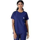 Carhartt Force Cross-Flex Scrubs for Women, Crew Neck Scrub Top - Galaxy Blue, S