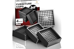 DELFORI 4pcs Non Slip Furniture Pads - Furniture Cups to Prevent Sliding for Couch, Bed, Chair - Premium 2x2 Anti Skid Stoppers for Hardwood, Tile Floors - Perfect Coasters That Fit Any Feet Shape (Black)