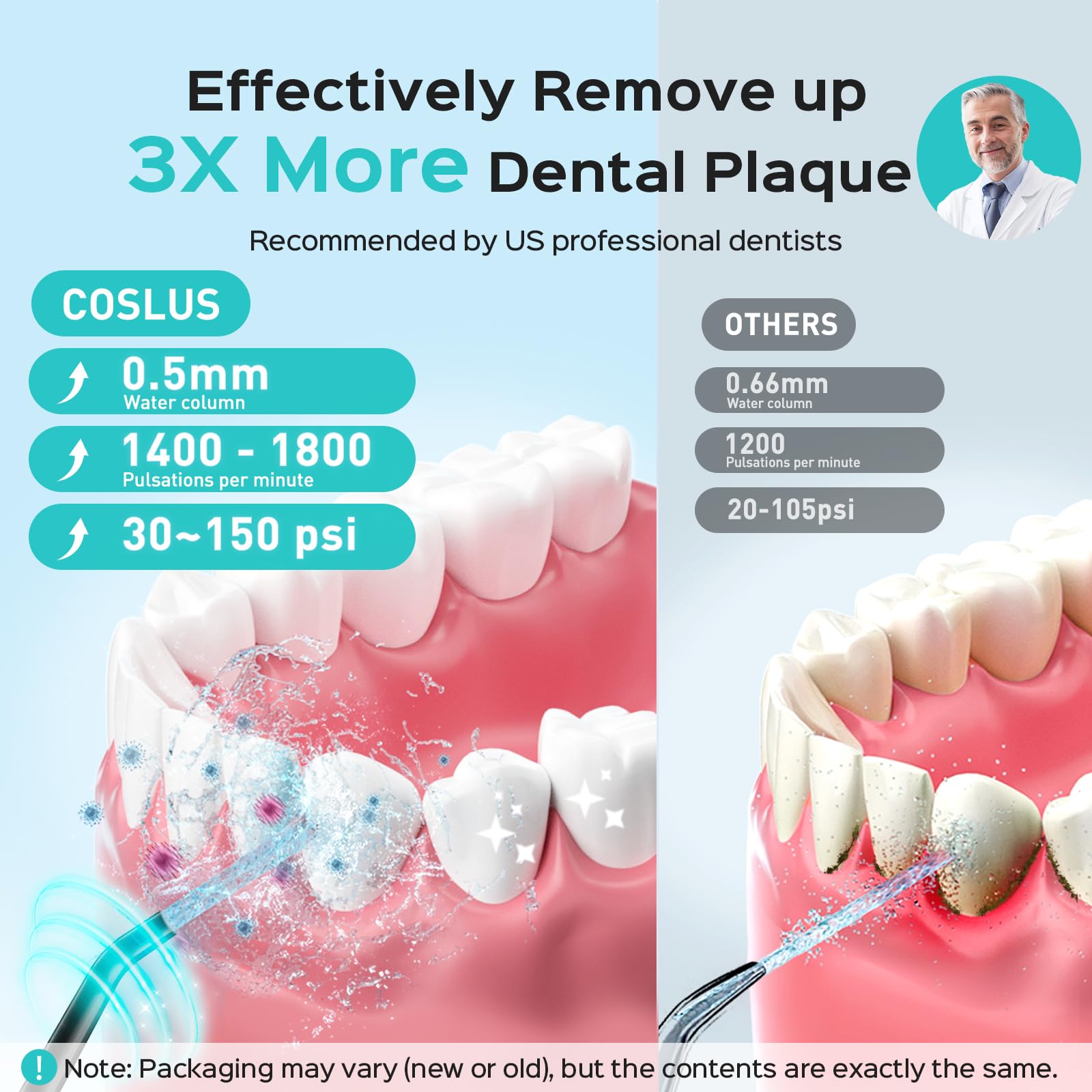 COSLUS Water Dental Flosser Pick for Teeth: 4 Modes Cordless Portable 300ML Larger Tank Water Teeth Cleaner IPX7 Waterproof Flossing Cleaning Picks for Home Travel Black C30(FC5360)