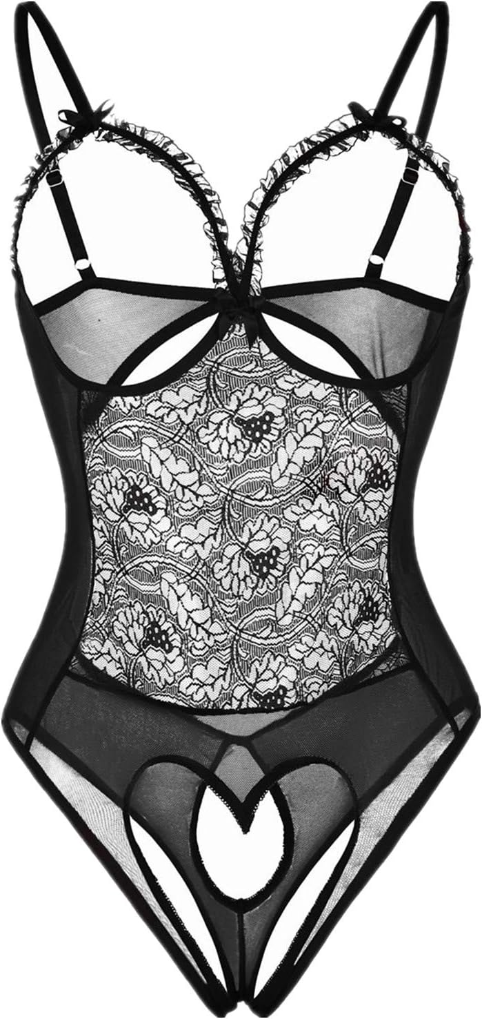 Women Sexy Lingerie Teddy Babydoll Bodysuit Lace Nightie Plus Size S-6XL (Black Strips, XXL)