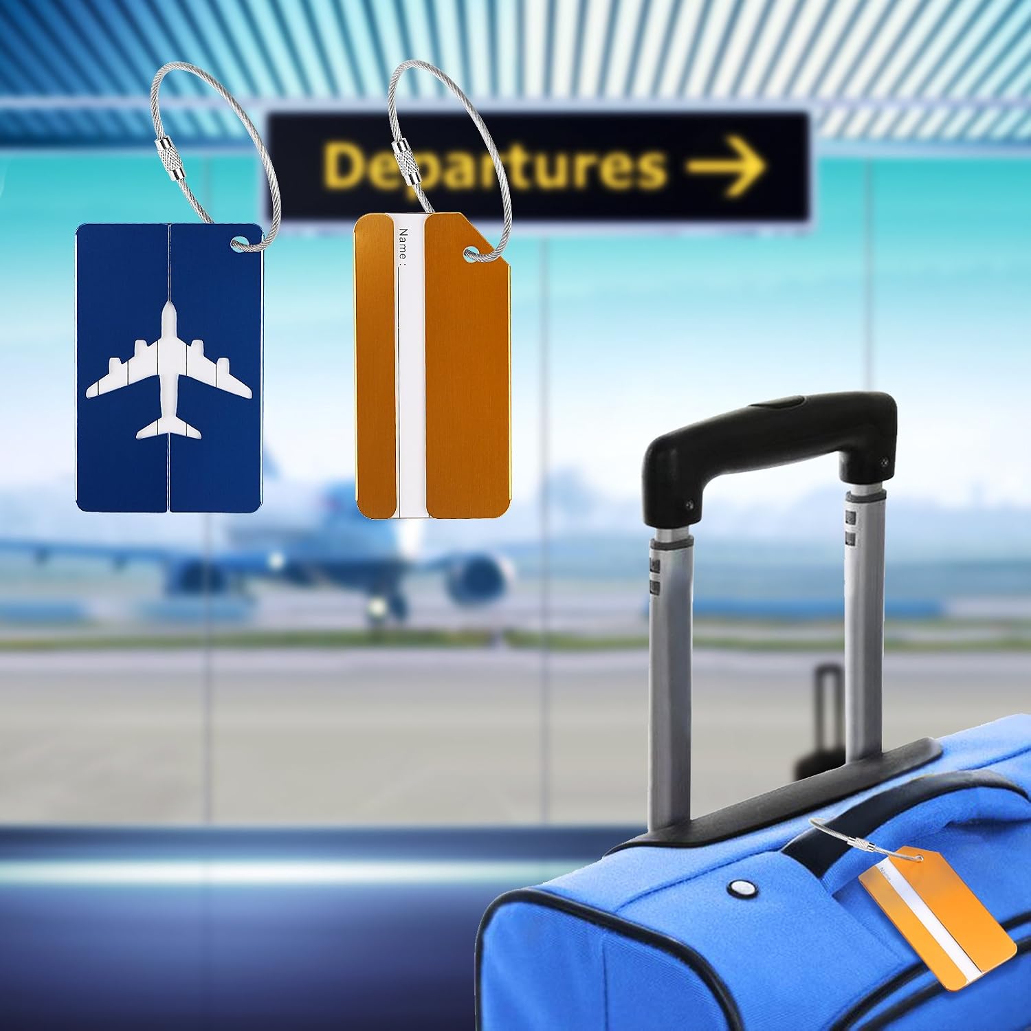 Étiquettes Bagage Aluminium - Lot De 6 - 8x4 Cm - Bande Acier Inoxydable - Couleurs Vives - Pour Valise, Sac à Dos, Sac à Main