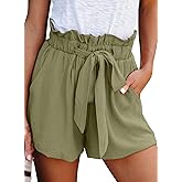 Dokotoo Womens Casual Summer 2024 Ruffle Belted Elastic Waist Shorts with Pockets