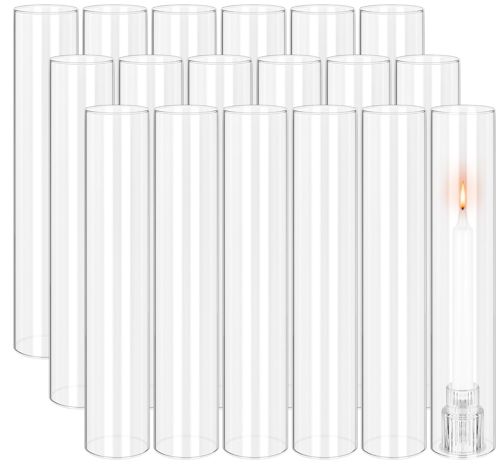 Photo 1 of 18 PCS Hurricane Candle Holder, 3" W x 14" H Open Ended Glass Candle Cylinder Sleeve, Clear Glass Cylinder Candle Holder, Open Flame Candle Chimney Tube Cover, Bottomless Cylindrical Glass
