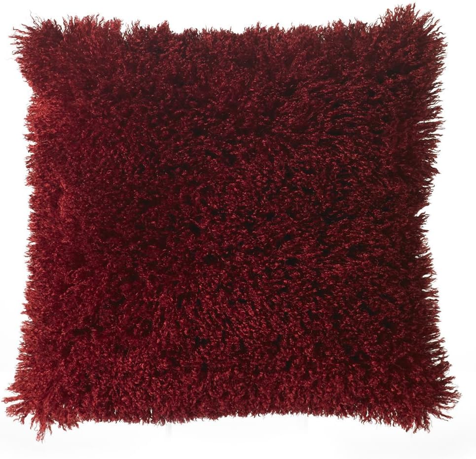 Luxury Romantic Mongolian Shaggy Cushion 100% Polyester 43 X 43 cm Red
