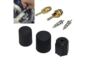 MOXRUQ Air Conditioning Valve Core Kit, AC High & Low Pressure Port Caps, Car AC Refrigeration Valve Stem Cores, Automobile Air Conditioning System Repair Kit, Universal for Most Cars