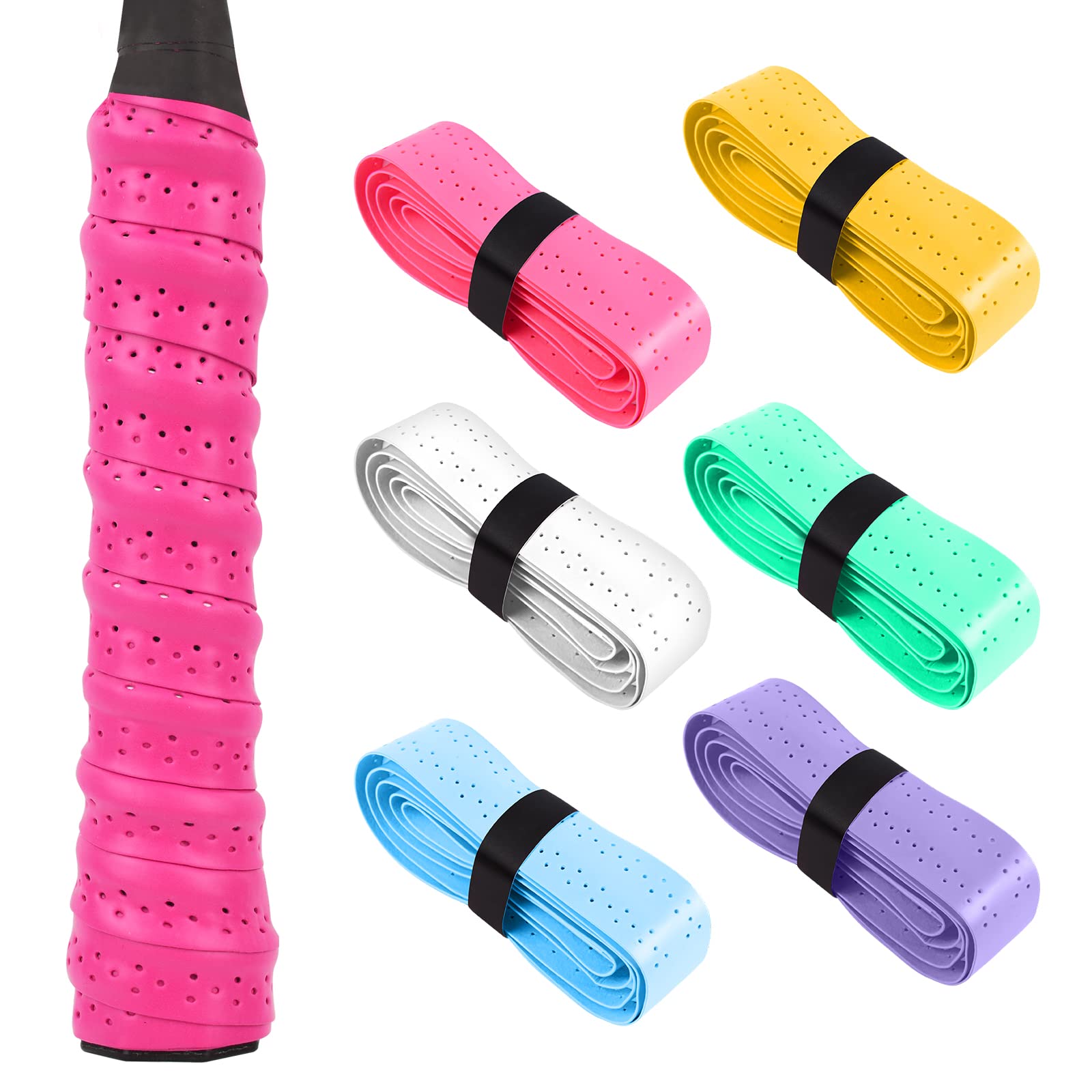 Flintronic Racquet Grips, 6 Pack Super Absorbent Badminton & Tennis Racket Grip Tape, PU Anti Slip Quick-Dry
