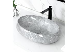 Tysun Vessel Sink Oval, 24'' x 16'' Modern Above Counter Countertop Bathroom Vessel Sink, Gray Porcelain Ceramic Vessel Vanity Sink Art Basin with Pop-Up Drain