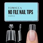 TOMICCA Short Coffin Nail Tips Half Cover Acrylic Nail Tips 510Pcs | Full Matte No C Curve Preshaped Gel Nail Tips Acrylic Clear Press on Nail Extension For Beginner and Professional 12 Sizes