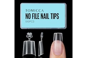 TOMICCA Short Coffin Nail Tips, 510Pcs Acrylic Half Cover Nail Tips, 12 Sizes No C Curve Full Matte Gel Nail Extension Tips for Beginner and Professional