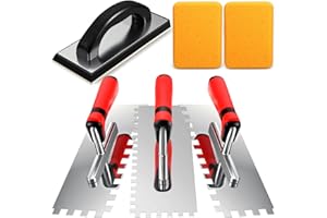 Leinuosen 6 Pcs Tile Tools Set Include 3 Pcs Stainless Steel Square Notch Trowel, 1 Rubber Grout Float and 2 Grout Sponge for Wall Floor Tiling Installation Grouting