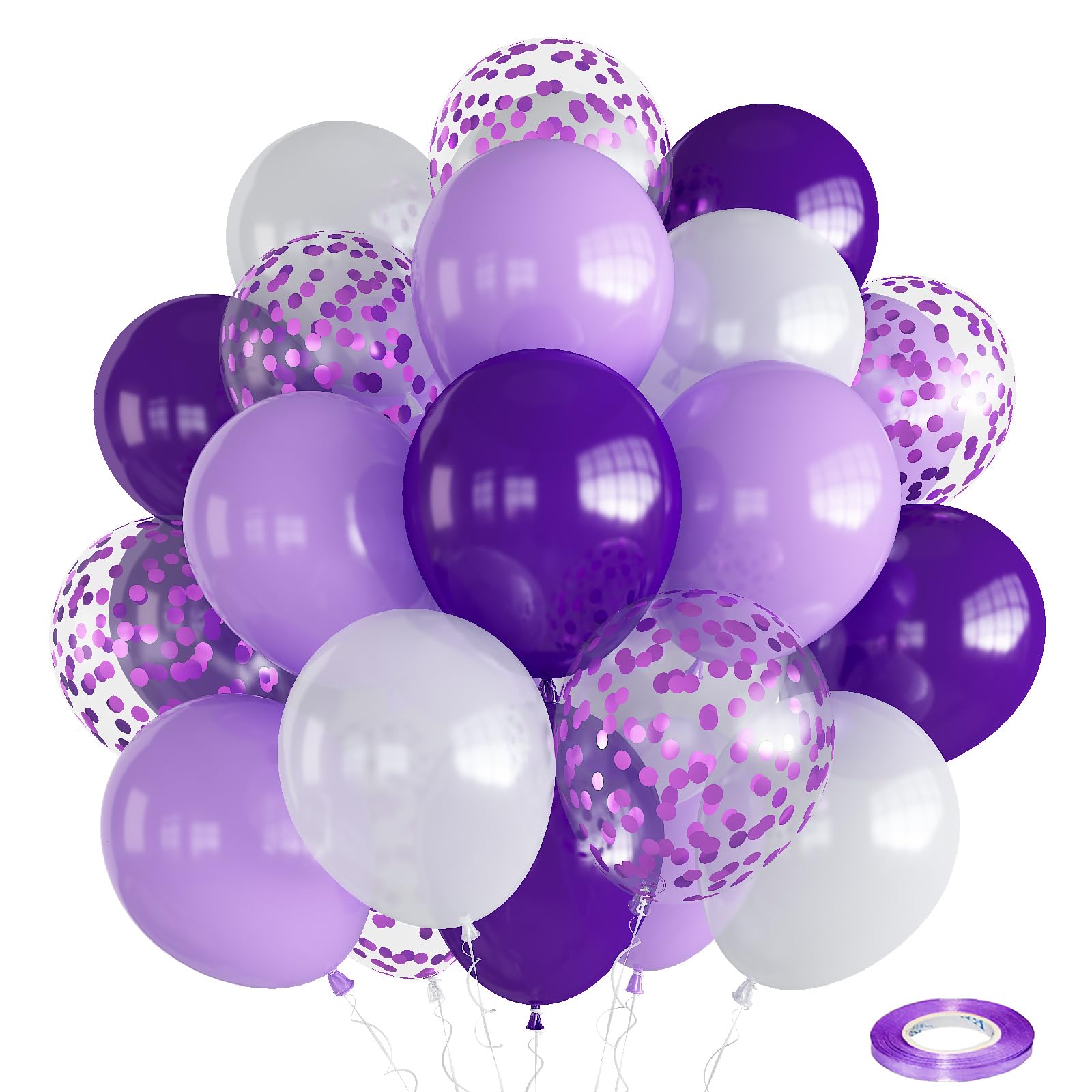 Balloons Purple and White, Pack Of 30 Dark Purple White Pastel Purple Confetti Helium Balloons for Girls Women Butterfly Baby Shower Halloween Birthday Bridal Wedding Party Decorations