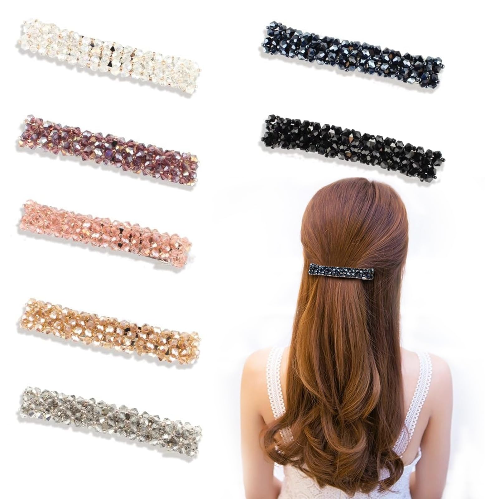 7 Pcs Hair Slides and Clips for Fine Hair - Barrettes for Women With Crystal and Rhinestone - Shiny Bling French Clip Clasp