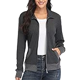 WUDODO Women's Zip up Sweatshirt Jacket Stand Collar Hoodless Running Sweatshirt with Pockets