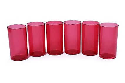 Signoraware Crystal Clear Big Glass Set, Set of 6, 1.92 Litres, Wine Red