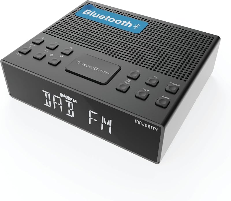 MAJORITY Knapwell Bluetooth DAB Clock Radio Bedside Dual Alarm USB Charging