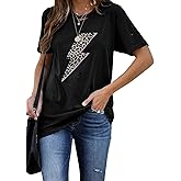 INFITTY Womens Basic Graphic Tees Casual Summer Short Sleeve Shirt Blouse Lightning Leopard Print Tops Tunic