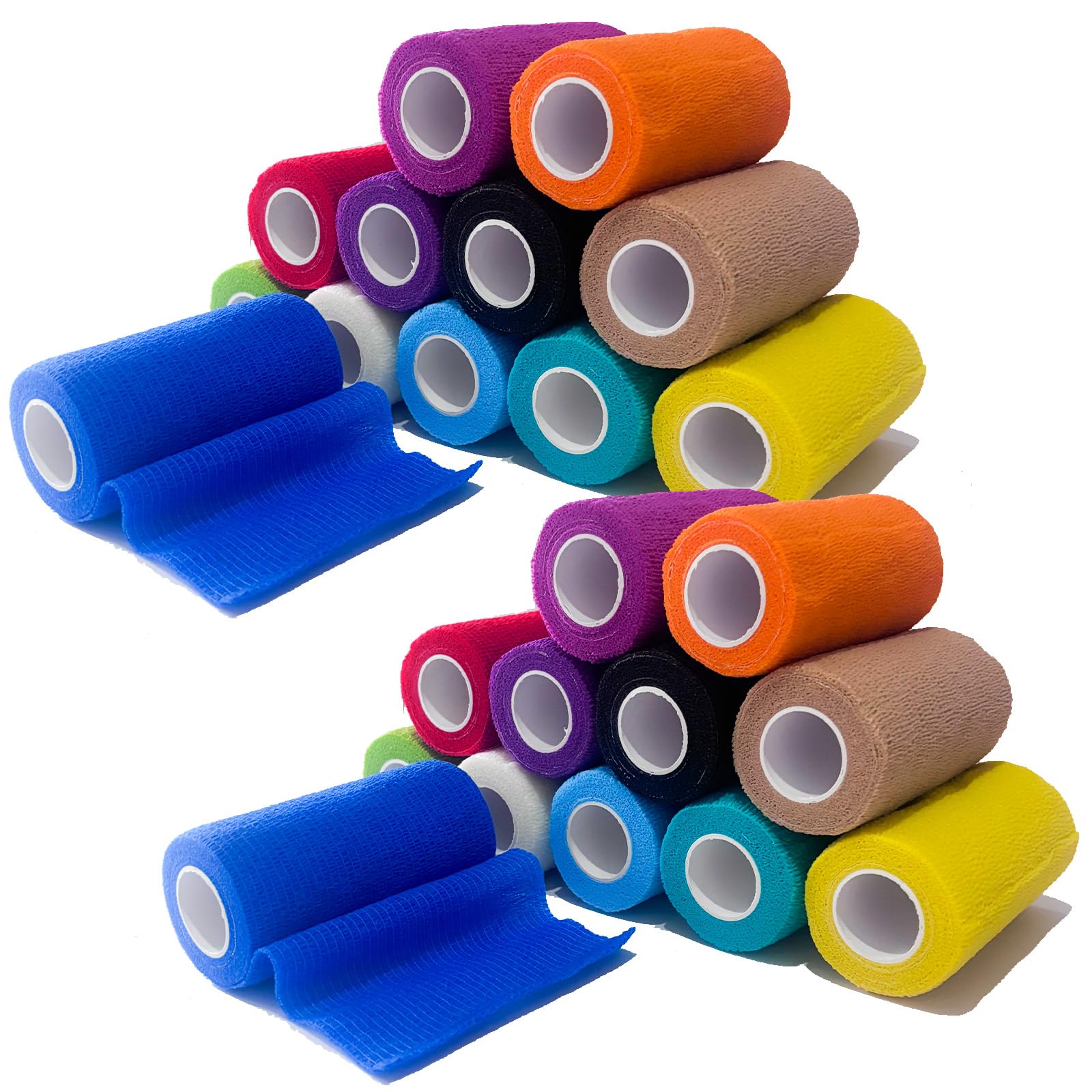 Photo 1 of 24 Rolls Self Adhesive Bandage Wrap, Vet Wrap 4 Inch for Horses Dogs Wounds Care Dressings, Elastic Self Stick Cohesive Bandage Wrap, Wrist, Sports, Ankle Tape Leg Wraps (Mixed)