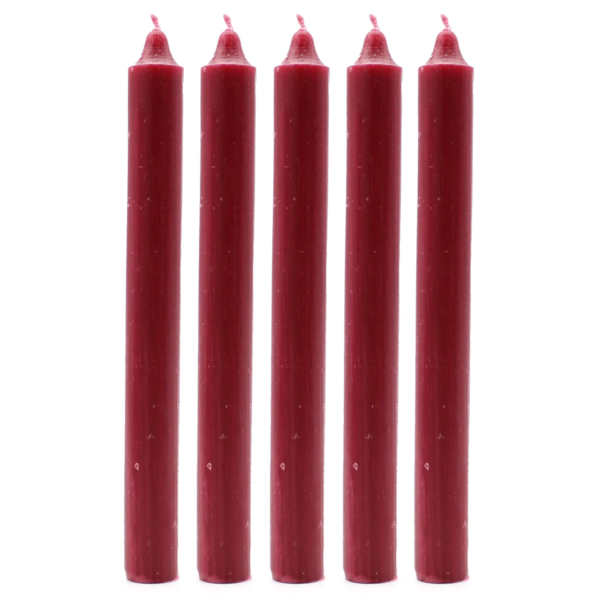 Solid Colour Dinner Candles, Pack of 5 Handmade Candles 20cm x 2cm Rustic Look Bistro Style Taper Candles (Rustic Burgundy)
