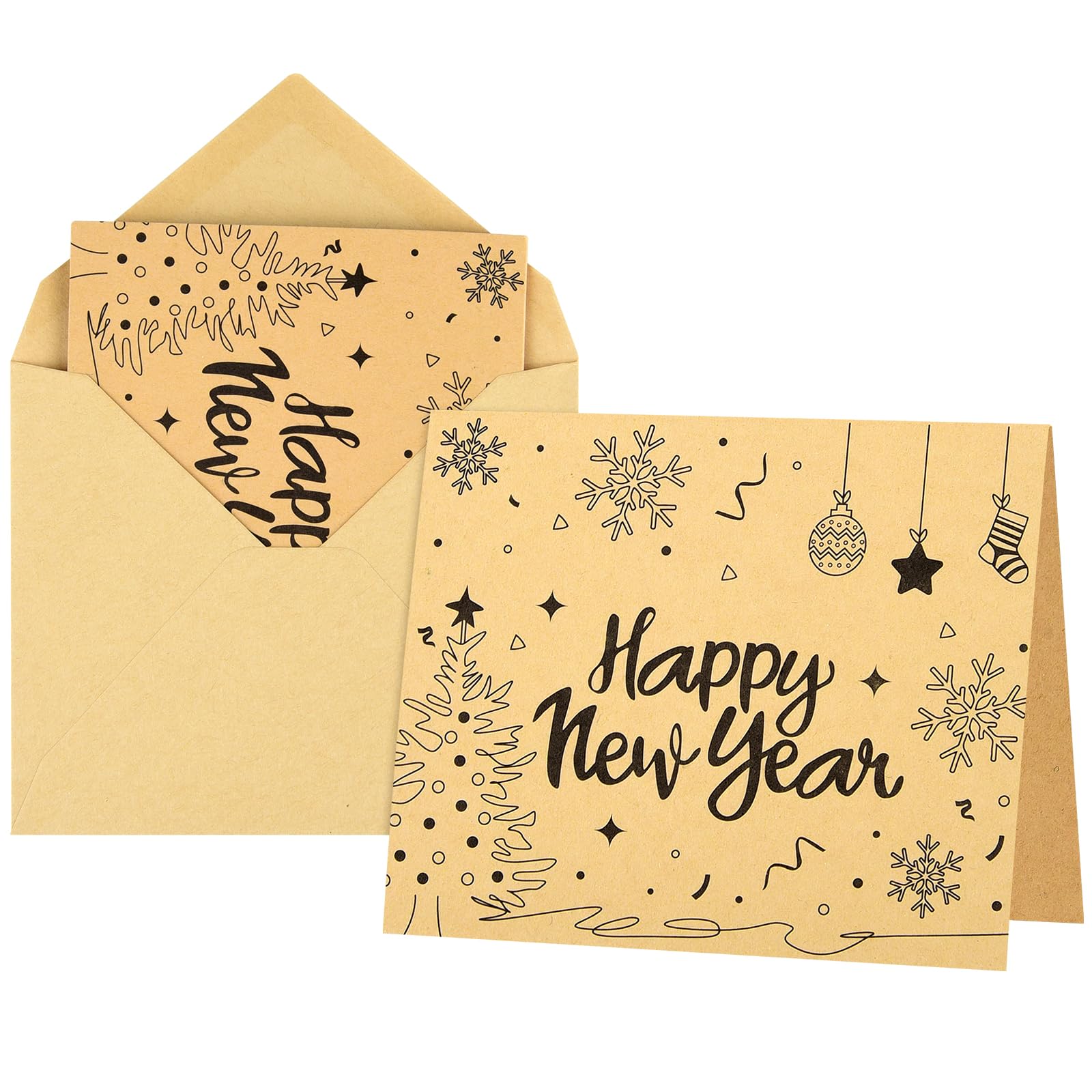 Morcheiong 36pcs Happy New Year Greeting Cards with Envelopes and Stickers Kraft Holiday Note Cards Blank Inside - Classic Style