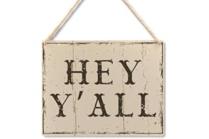 Ryeolo Hey Y'all Wall Art Hanging Signs - Hello Welcome Howdy Sign for Front Door Porch, Western Vintage Rustic Farmhouse Wall Decor, Western Art Wall Decor, 10.2x7.8 Inches