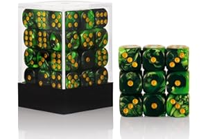 HANDAN 36 of Pack 12MM 6 Sided Mini Dice Set,Two Colours D6 Game Dice Set, 6 Sided Standard Dices for Yahtzee, Bunco or Teaching Math,with Portable Plastic Box(Grass Green+Black)