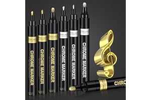 Artugn 6Pcs Oil-based Chrome Mirror Markers - Silver & Gold Permanent Metallic Markers for Model Painting, DIY Projects - Waterproof, Reflective Gloss Pens