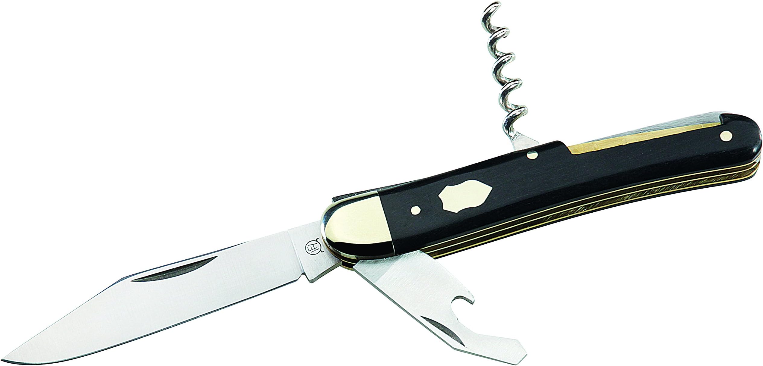 Hartkopf German Solingen Ebony Wood Handle Folding Knife with Bottle Opener, Screwdriver & Corkscrew